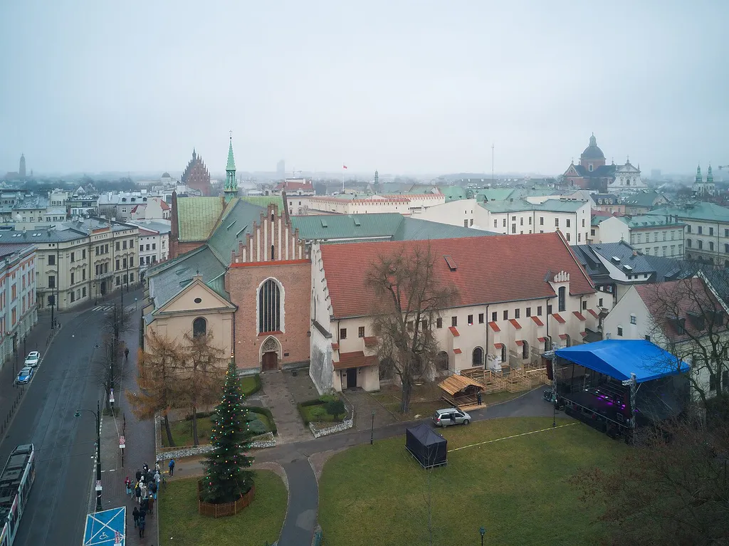 St. Francis of Assisi Church, 2 Franciszkańska street, bird's eye view 2025, Old Town, Kraków, Poland