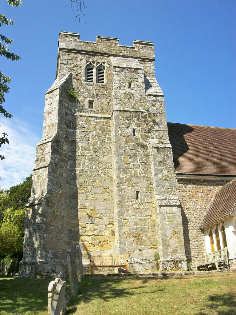 Wes tower of St George's parish church, Crowhurst, East Sussex, seen from the south