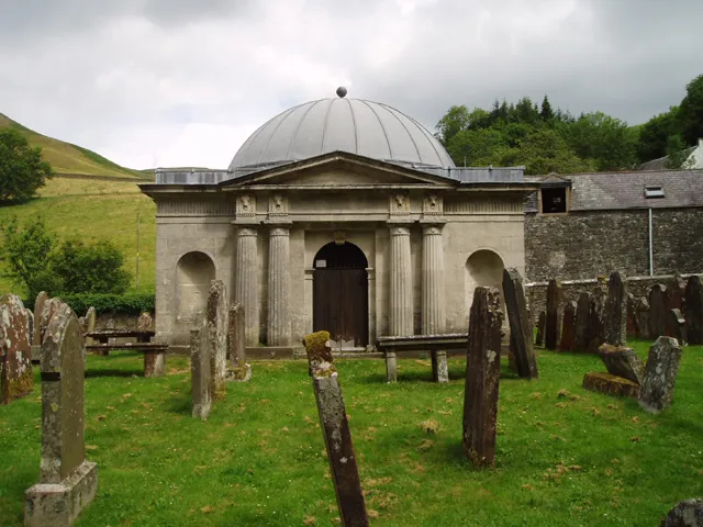 The Johnstone Mausoleum, Bentpath. This Mausoleum was built by Robert Adam in 1790 and is located in the churchyard which is also the last resting place of Thomas Telford's father.