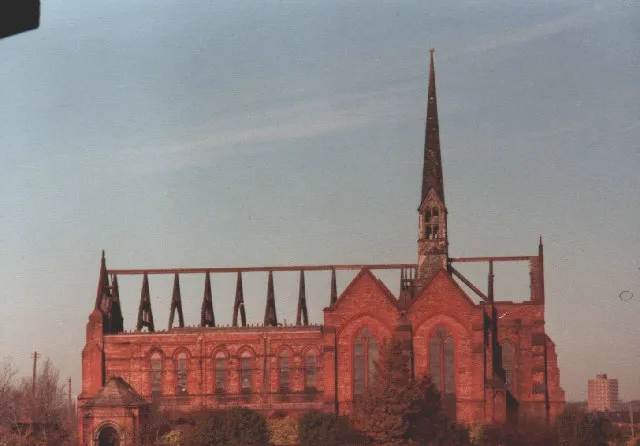 South side of St Mary's church, Ince-in-Makerfield, during demolition in 1978. The church was designed by Paley and Austin and built in 1887.