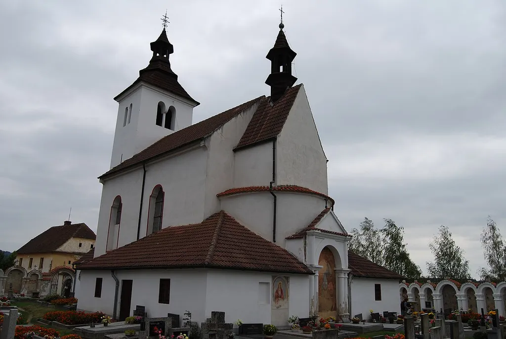 Albrechtice nad Vltavou village in Pisek District, Czech Republic. Church of sant Peter and Paul.