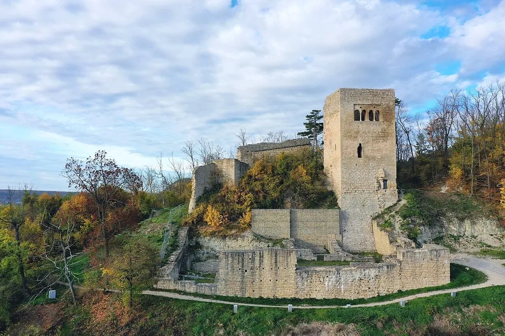 Ruins of Lobdeburg castle in Jena, Germany, November 2022 front view