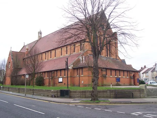 St. Barnabas' Church On junction of Nelson Road (on left) and Seaview Road (on right). Road behind church, on right is Stopford Road.