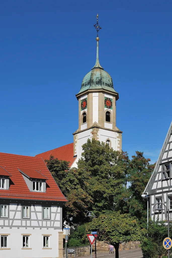 Evangelical parish church St. Peter and Paul in Heimerdingen in Baden-Württemberg in Germany. View from the East.