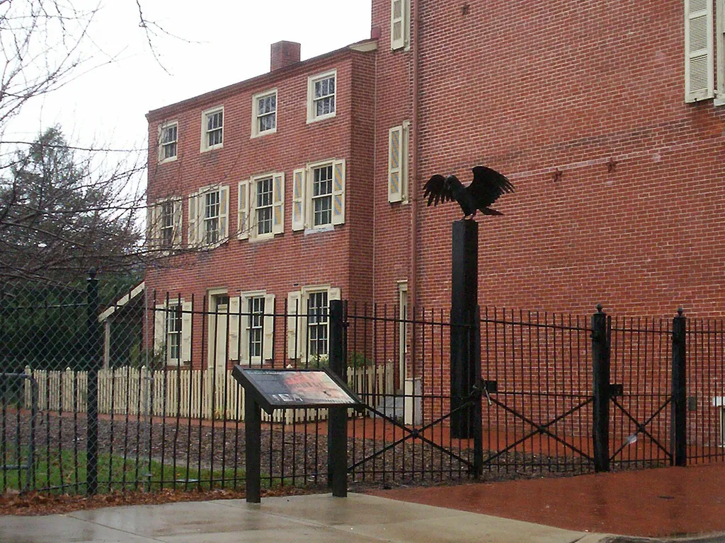Exterior of the Edgar Allan Poe National Historic Site, Philadelphia. This view is from the sidewalk on N. 7th Street, just above Spring Garden St.
