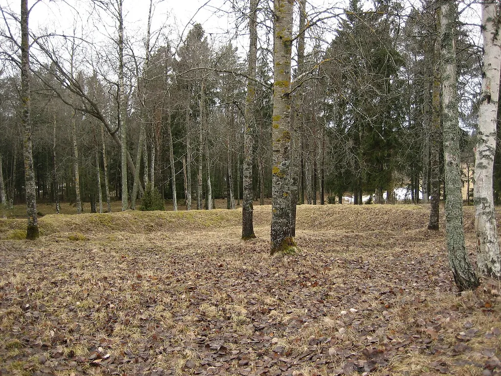 The Liinmaa Castle, former Vreghdenborch, at Linnamaa village, Eurajoki, Finland. The castle was active in the late 14th, early 15th century. The photograph shows the inside of the fortification.