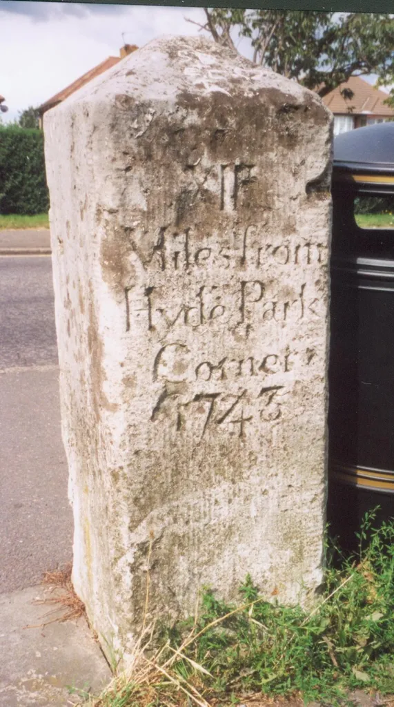 Old Milestone (south face) by the A315, Staines Road, Bedfont Green