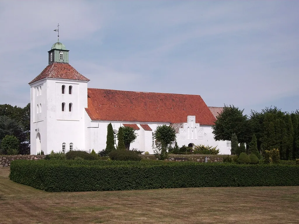 Krogsbølle Kirke fra syd, Krogsbølle Sogn, Skam Herred, Odense Amt, Denmark (Danish Church)