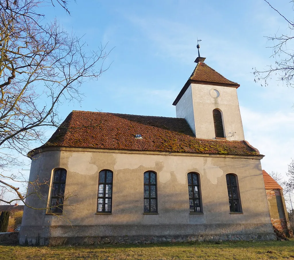 Northern view of the church in Wollschow , Brüssow municipality, Uckermark district, Brandenburg state, Germany