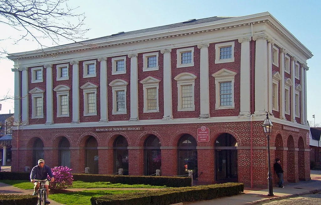 Museum of Newport History in the Old Brick Market — at 127 Thames Street on Washington Square in Newport, Rhode Island. A Historic district contributing property within the Newport Historic District.