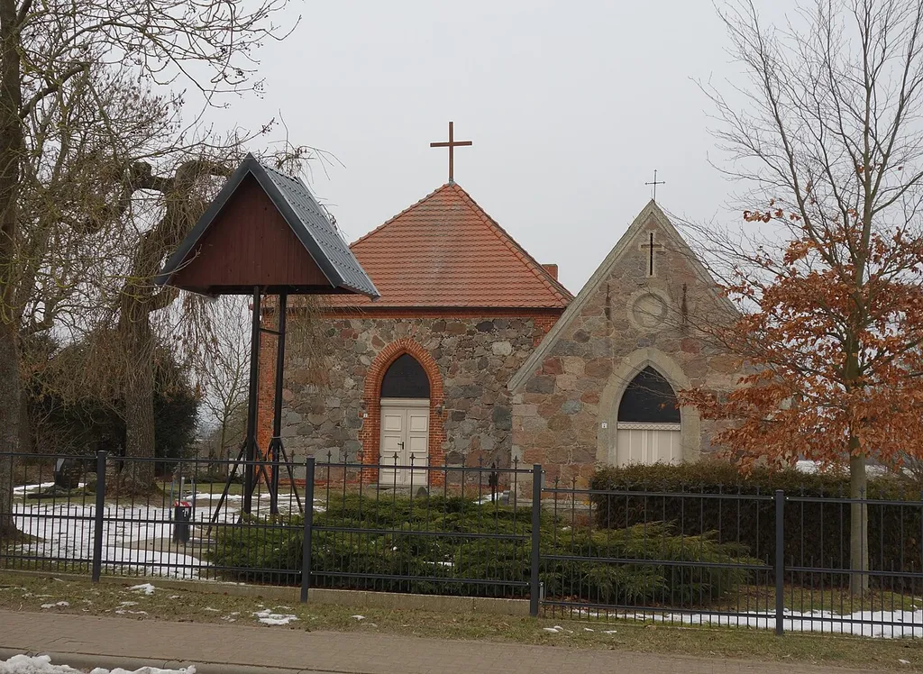 Southern view of church and chapel in Penzlin, Meyenburg municipality, Prignitz district, Brandenburg state, Germany