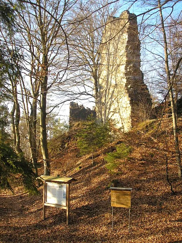 Rundeck (Stossenberg) castle near Erlingshofen (Landkreis Eichstätt, Upper Bavaria, Germany). The central castle from the east