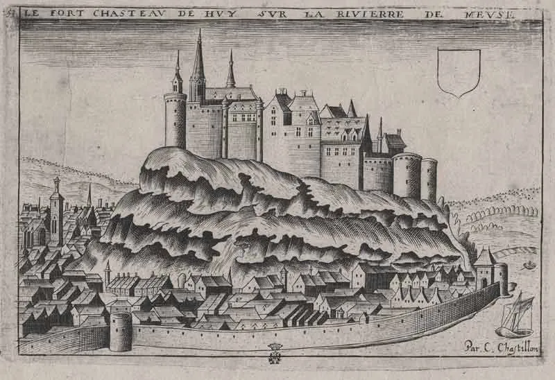 Ancient sketching of Huy Castle by Claude Chastillon (1159/60-1616). Demolished in 1715.