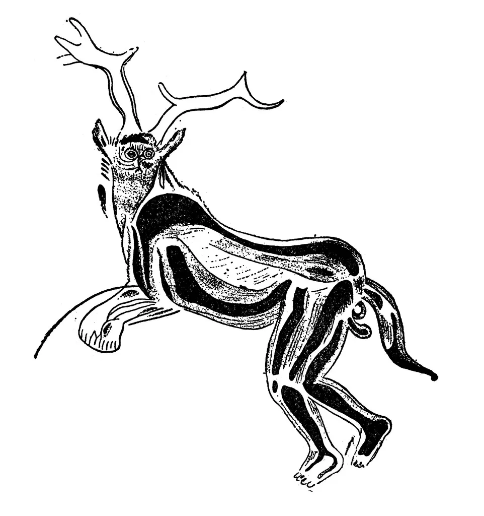 The Sorcerer cave art. Sketch of Breuil's drawing Wellcome Images Keywords: prehistoric art; Archaeology
