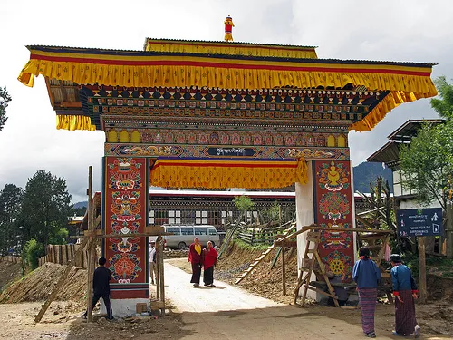Gate to Gante Goemba − Gangteng Monastery, in Bhutan.