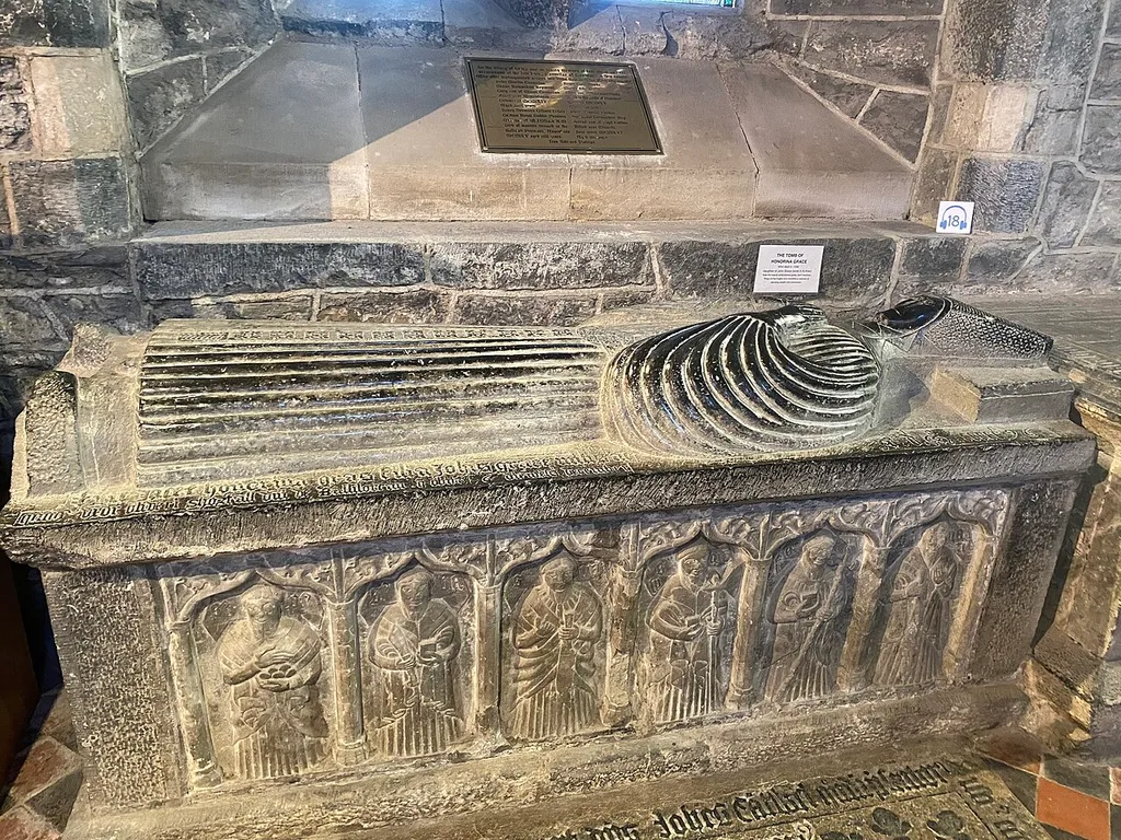 St. Canice's Cathedral - Tomb of Honorina Grace in the South aisle against the Southern wall. John Hunt identifies the figures as St Philip with the loaves, St Bartholomew, St Matthew, St Simon, St Thaddeus, St Matthias[1]