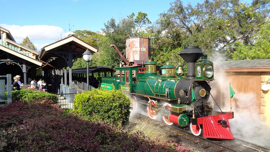 The Lilly Belle locomotive of the WDWRR shortly after its return to service in 2016.
