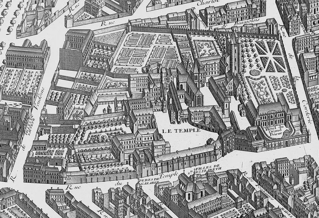 Quartier du Temple, en 1734, facsimilierter Stich, Ausschnitt aus dem sog. Plan Turgot