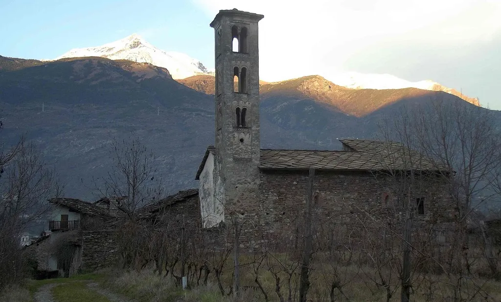 Saint Saturnin church (Susa, TO, Italy), mount Rocciamelone in the backgroud