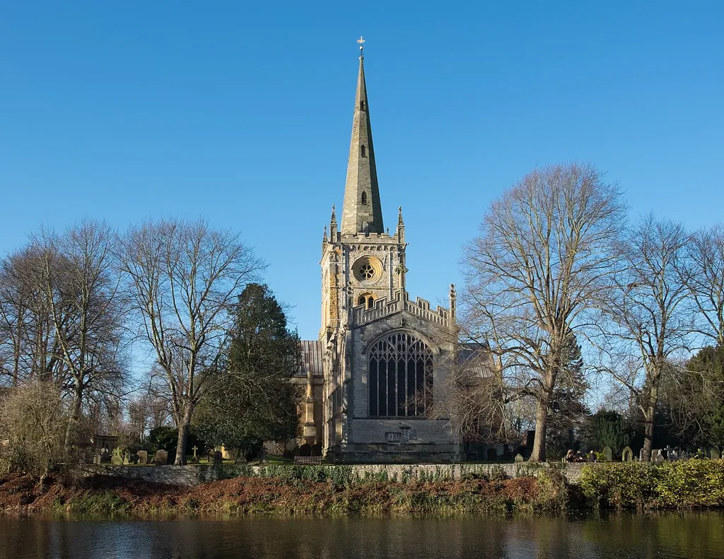 Holy Trinity Church, Stratford-upon-Avon, Warwickshire. This church, where William Shakespeare was baptised in 1564 and buried in 1616, is a Grade I Listed Building in England.