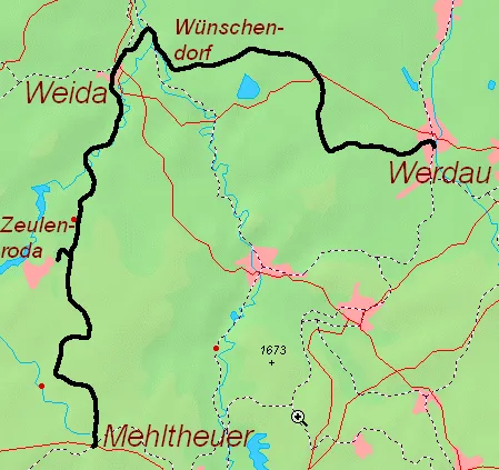 Map showing the Werdau-Weida-Mehltheuer-Railway