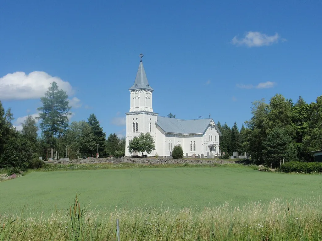Kauvatsa Church in Kokemäki, Finland. Picture taken from west side of the church.