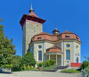 church and castle tower (former fortified tower of Gösgen castle with St. Anthony's church)