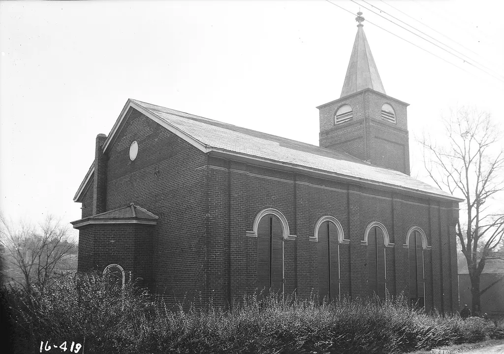 Photo of 1st Presbyterian Church, Jacksonville, Alabama. W. N. Manning, Photographer, January 3, 1935, for HABS. LOC metdata follows: Title: Presbyterian Church, North Chinabee &amp; East Clinton Streets, Jacksonville, Calhoun County, AL Creator(s): Historic American Buildings Survey, creator Related Names: Southers, Mr Date Created/Published: Documentation compiled after 1933 Medium: Photo(s): 7 Measured Drawing(s): 8 Data Page(s): 3 Reproduction Number: --- Rights Advisory: No known restrictions on images made by the U.S. Government; images copied from other sources may be restricted. (https://www.loc.gov/rr/print/res/114_habs.html) Call Number: HABS ALA,8-JACVI,3- Repository: Library of Congress Prints and Photographs Division Washington, D.C. 20540 USA http://hdl.loc.gov/loc.pnp/pp.print Notes: Unprocessed Field note material exists for this structure: FN-39 Survey number: HABS AL-419 Building/structure dates: ca. 1860 Initial Construction Subjects: Presbyterian churches Place: Alabama -- Calhoun County -- Jacksonville Collections: Historic American Buildings Survey/Historic American Engineering Record/Historic American Landscapes Survey Part of: Historic American Buildings Survey (Library of Congress) Bookmark This Record: https://www.loc.gov/pictures/item/al0054/