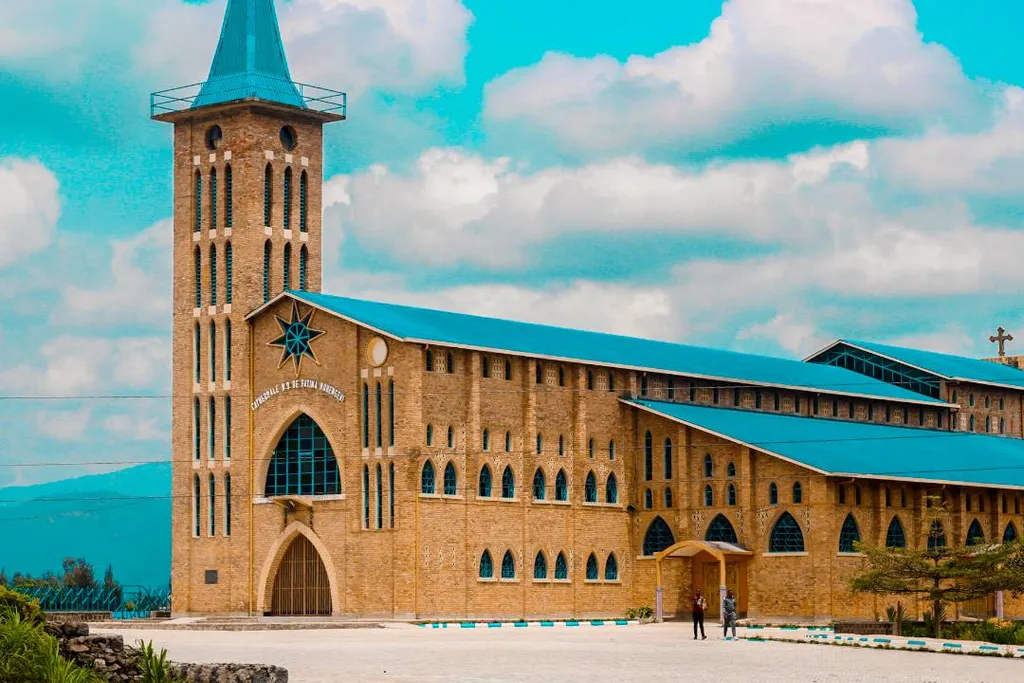 This is Cathedrale of Fatima Ruhengeri whole picture taken from far