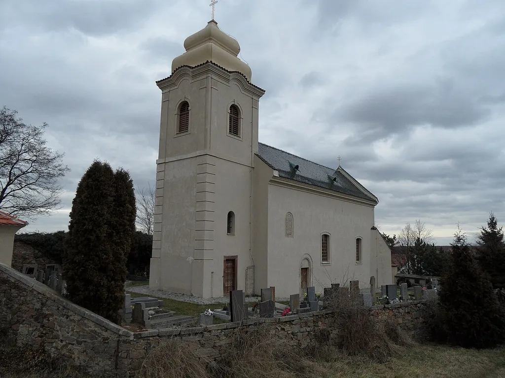 Žabonosy B. Church of Saint Wenceslaus, View from South, Kolín District, the Czech Republic.