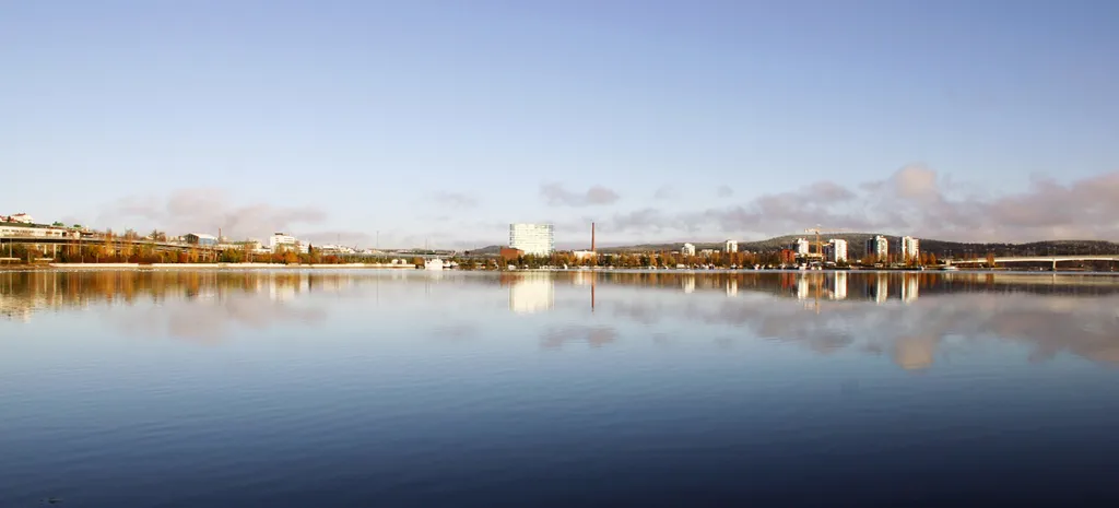 City of Jyväskylä, Finland. Lake is "Jyväsjärvi". Big building in the middle is "Innova-tower". Photo by Mikael Korpela.