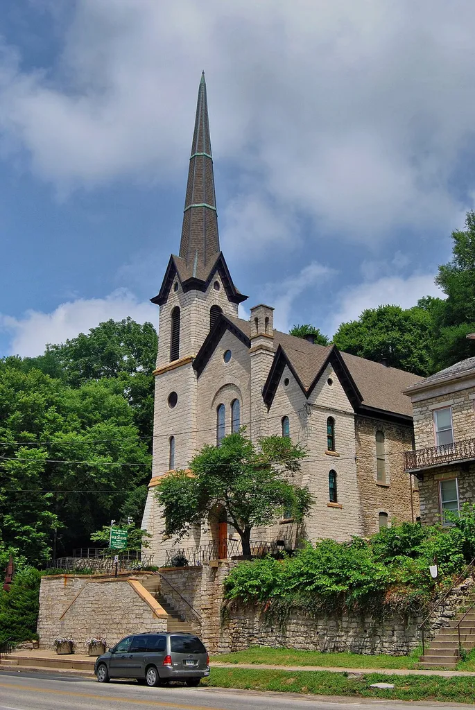 The historic German Methodist Episcopal Church (built 1868), located at the intersection of 7th and Washington Streets in Burlington, Iowa, United States, is listed on the US National Register of Historic Places. This is an image of a place or building that is listed on the National Register of Historic Places in the United States of America. Its reference number is 77000508 (Wikidata).