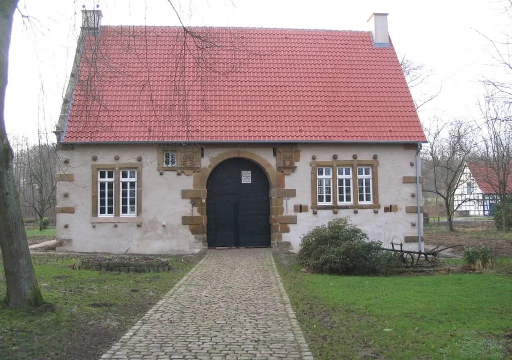 Gatehouse of Werburg Castle in town of Spenge, District of Herford, North Rhine-Westphalia, Germany.