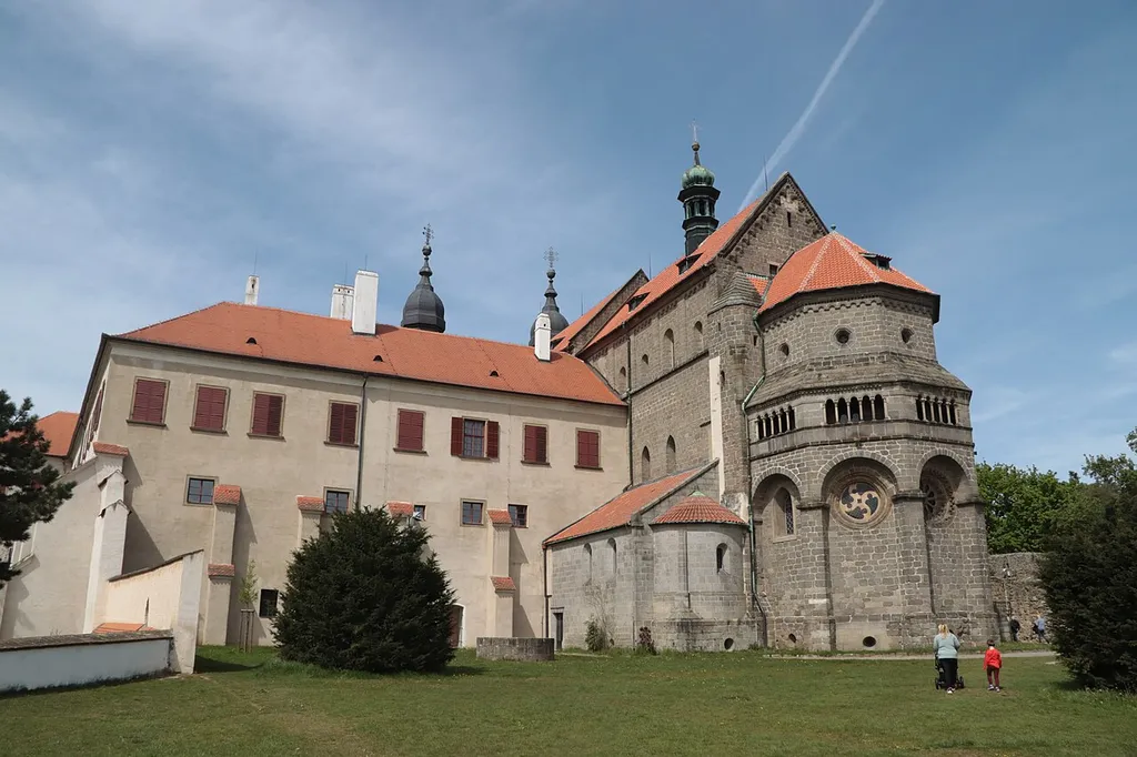 Overview of Castle Třebíč and Basilica of Saint Procopius in Třebíč, Třebíč District.