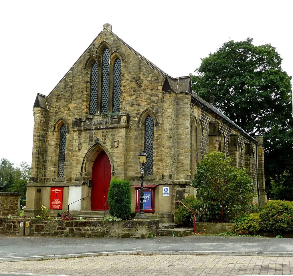 Salem Chapel (now Salem United Reformed Church), Main Street, Burley in Wharfedale. It was built in 1840 as a proprietary Congregational chapel commissioned by John Peele Clapham, in the grounds of his house, Burley Grange, which he had built in the same year. The house is now called the Grange. and the grounds which contain the chapel are now called Grange Park, now a public park. The Clapham family grave is close to the chapel.