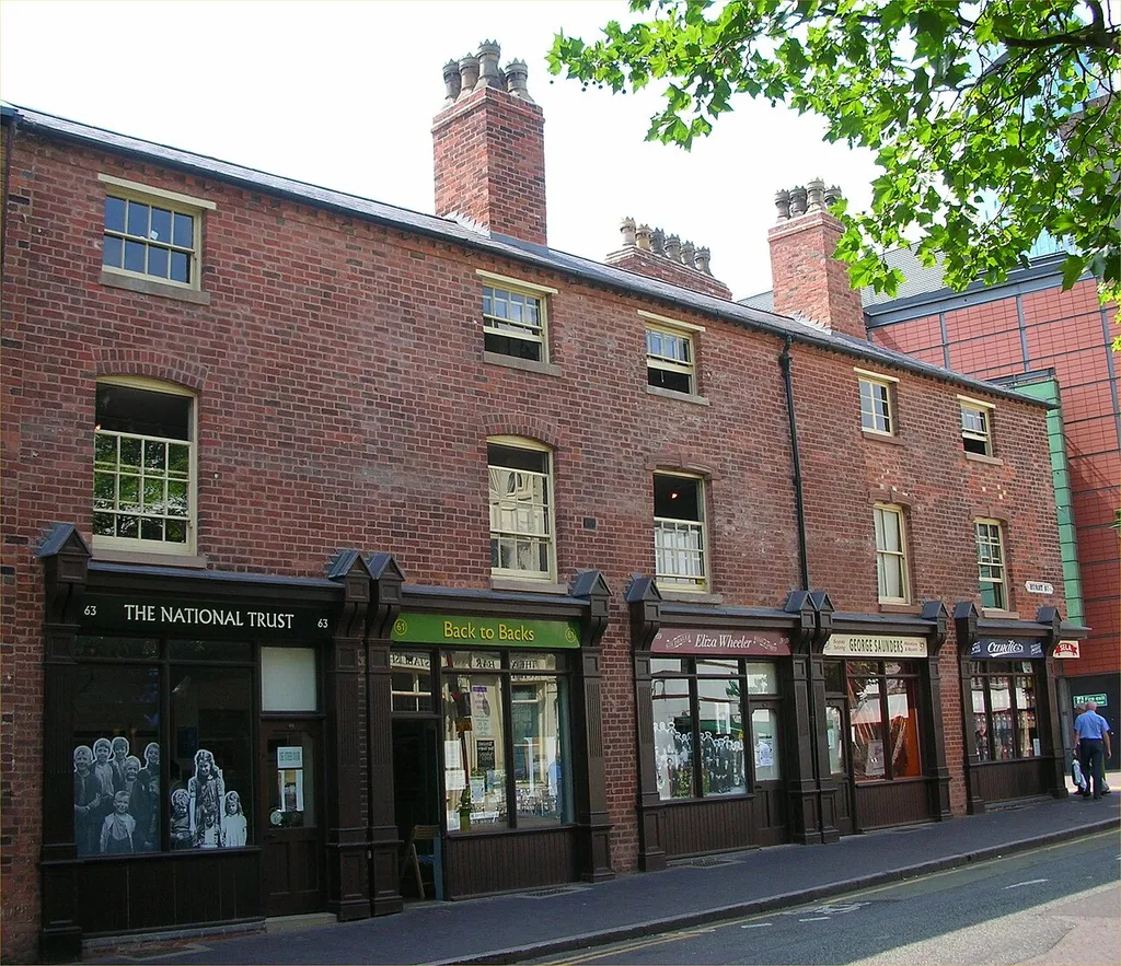 Restored back to back houses on Hurst Street / Inge Street corner, Birmingham, England.