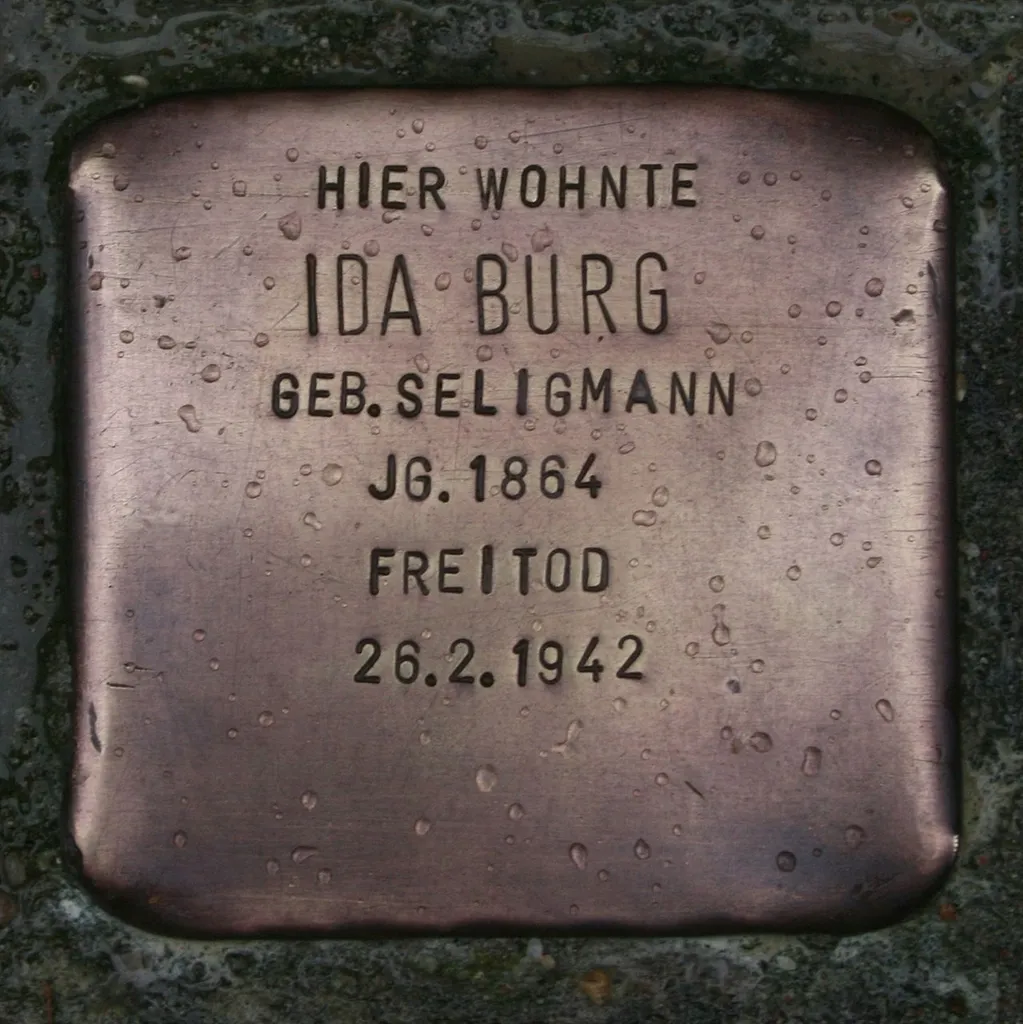 Stolperstein for Ida Burg in Hamburg-Bergedorf, Hermann-Distel-Straße 34. Ida Burg was a victim of Nazism