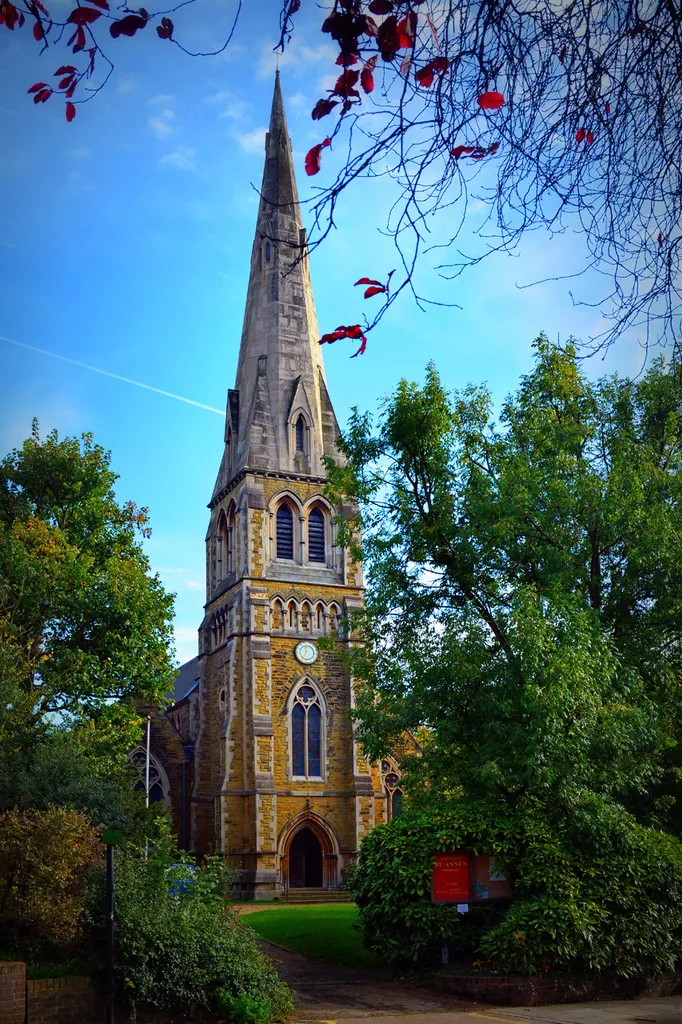 Architect: T Bellamy, built 1853 by W Cubitt &amp; Co. Early English Gothic revival style faced with sandstone. Grade II listed. Highgate West Hill, London Borough of Camden. (<a href="https://creativecommons.org/licenses/by-sa/2.0/deed.en" rel="nofollow">CC BY-SA</a> - only when you credit: Photo by George Rex.)
