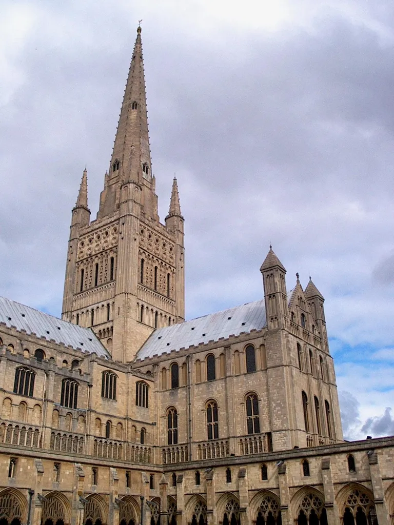 Central tower, spire and south transept of Norwich Cathedral, Norfolk, England