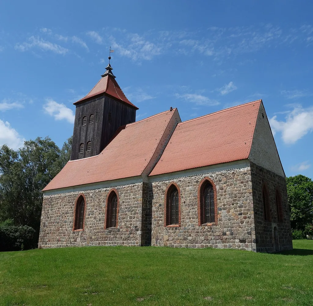 South-eastern view of the church in Groß Ziethen , Ziethen municipality , Barnim district, Brandenburg state, Germany.