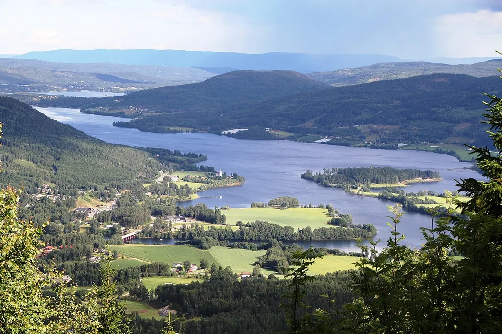 Photo seen from the Norefjell plateau, towards the lake Krøderen. Municipality of Krødsherad, Buskerud county, Norway.