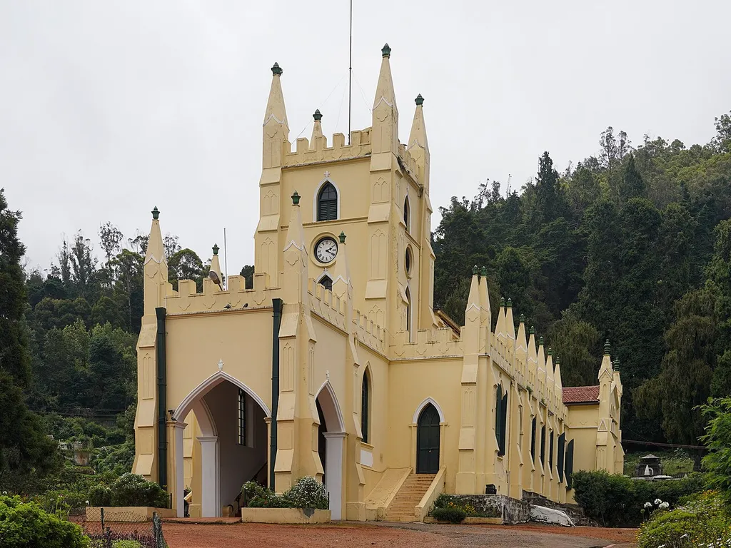 Front and right side view, St. Stephen's Church, Ooty, Tamil Nadu, India.