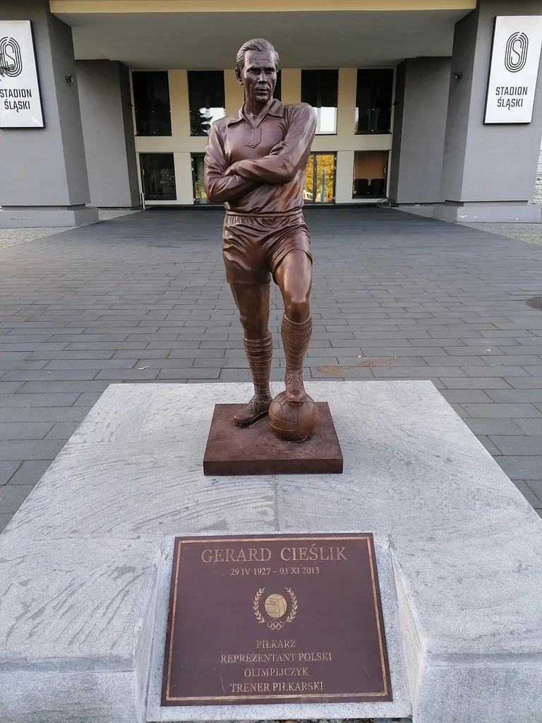 Monument to Gerard Cieślik at the Silesian Stadium, Chorzów, Poland.