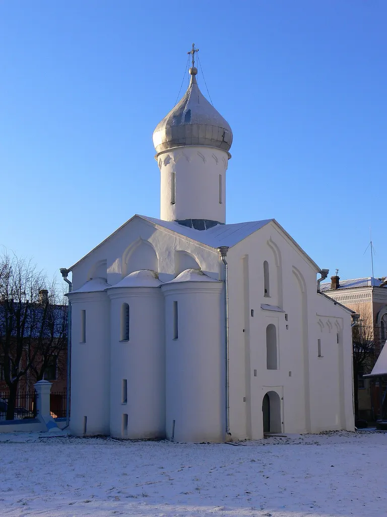Prokopia church in Veliky Novgorod, in snow.