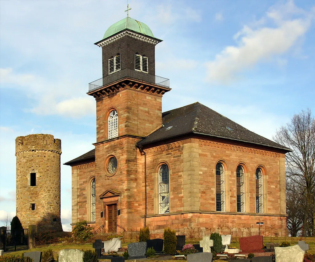 Church and look-out of Wittelsberg, a village in the district of Marburg
