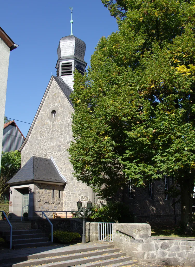 Protestant church in Weickartshain Glockenstrasse, Gruenberg, Hesse, Germany