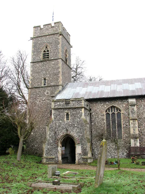 St Andrew's church - porch and tower. For a full view of the church see > 1670596.