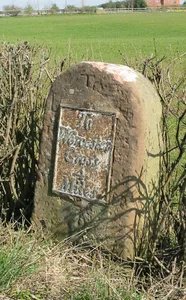 Milestone, S of railway bridge &  entrance to Mockrell Farm