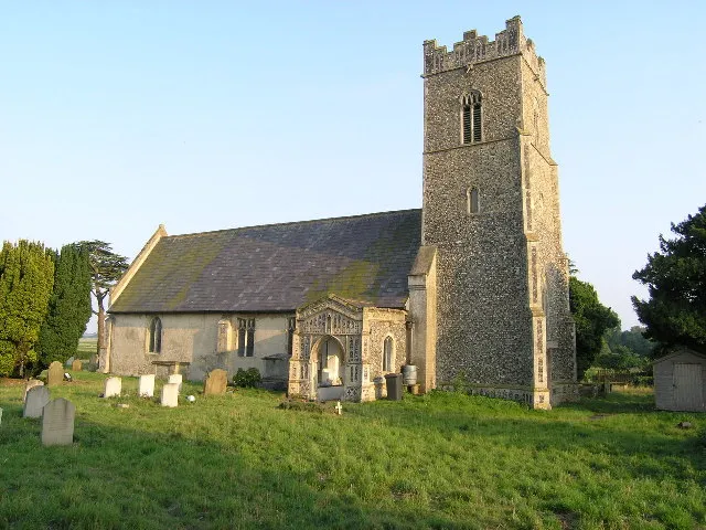 The Church of All Saints in Blyford, Suffolk, England. The medieval church is a Grade I listed building.