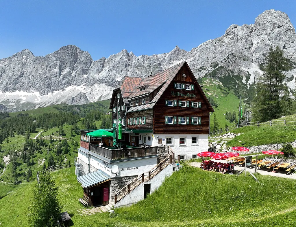 South view of the Austriahütte in Ramsau am Dachsteinn, Austria.